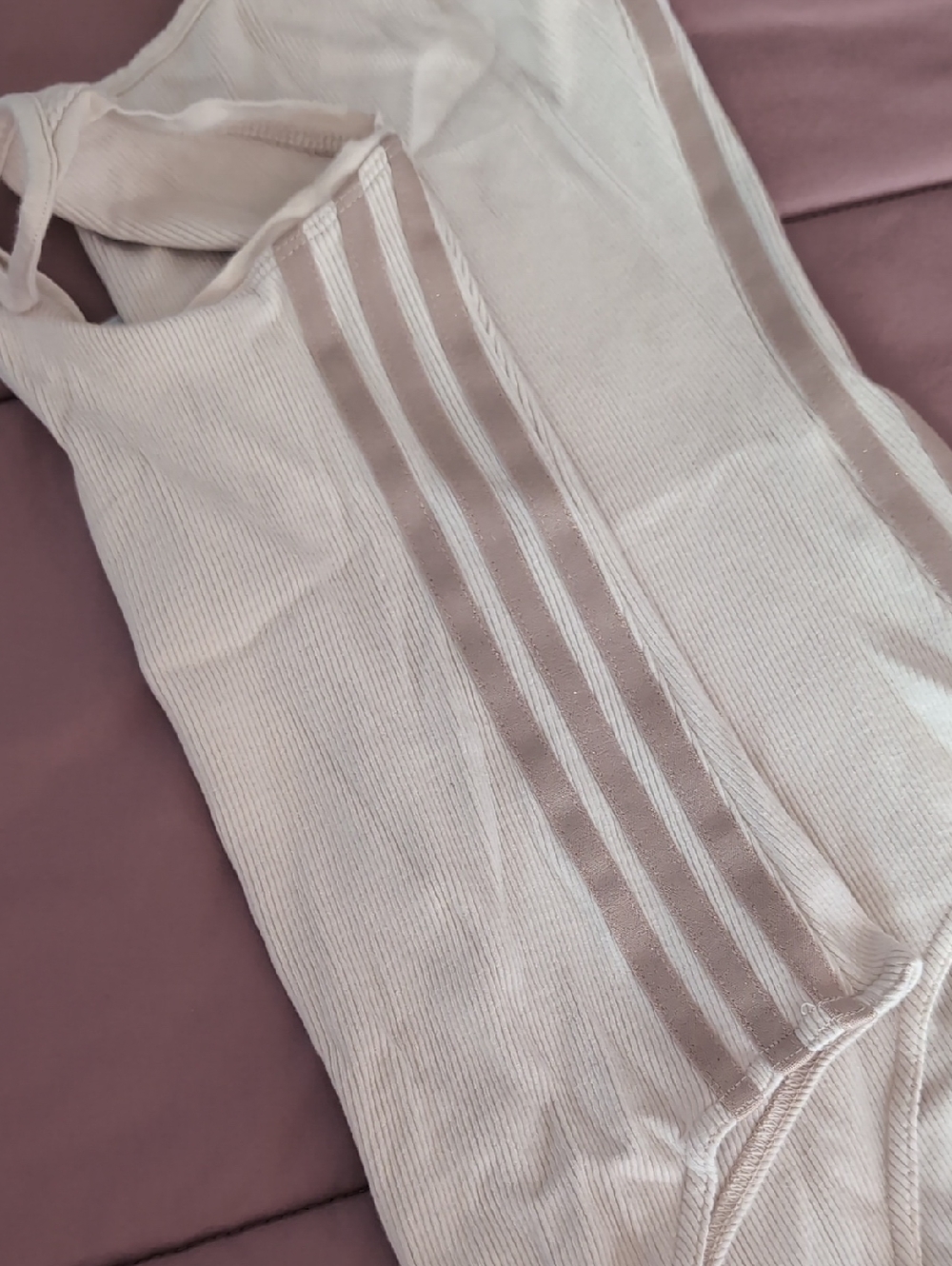 adidas medium Cream Ribbed Tank Bodysuit with Trefoil Cotton - Picture 3 of 8